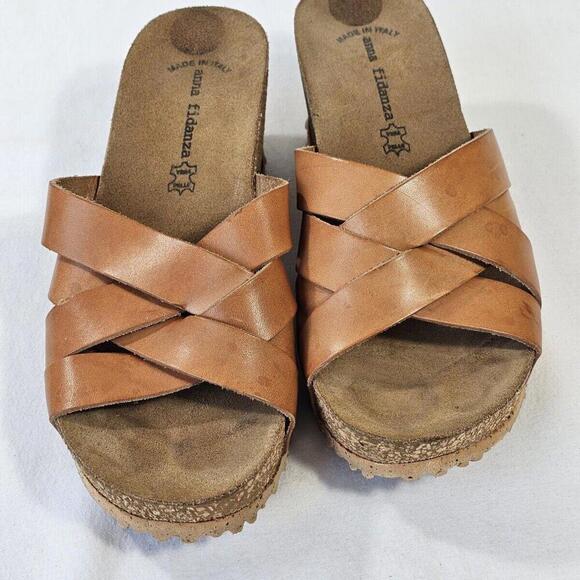 Anna Fidanza Women's Brown Leather Wedge Strappy Sandals Size 7 Made in Italy - Picture 4 of 6